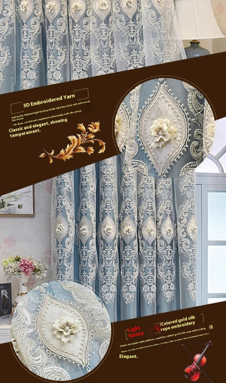 Luxury Embroidered Curtains - Vintage Style Floral Window Drapes With 3D Relief Pattern - ZOOMNSTORE