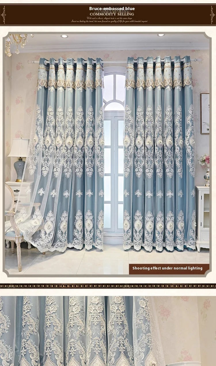 Luxury Embroidered Curtains - Vintage Style Floral Window Drapes With 3D Relief Pattern - ZOOMNSTORE