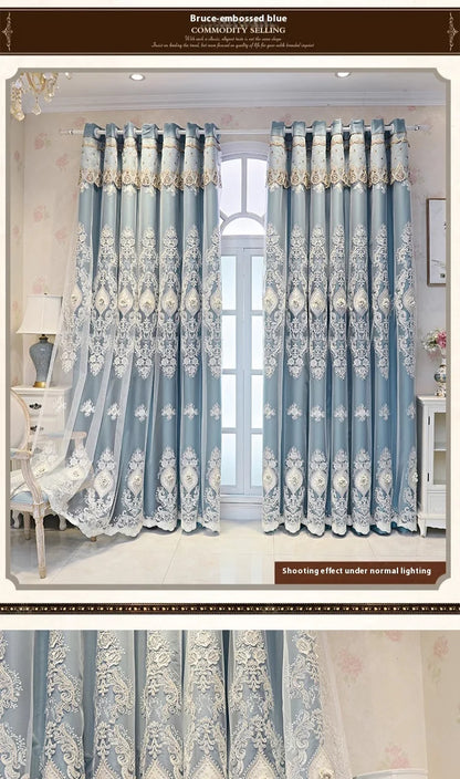 Luxury Embroidered Curtains - Vintage Style Floral Window Drapes With 3D Relief Pattern - ZOOMNSTORE
