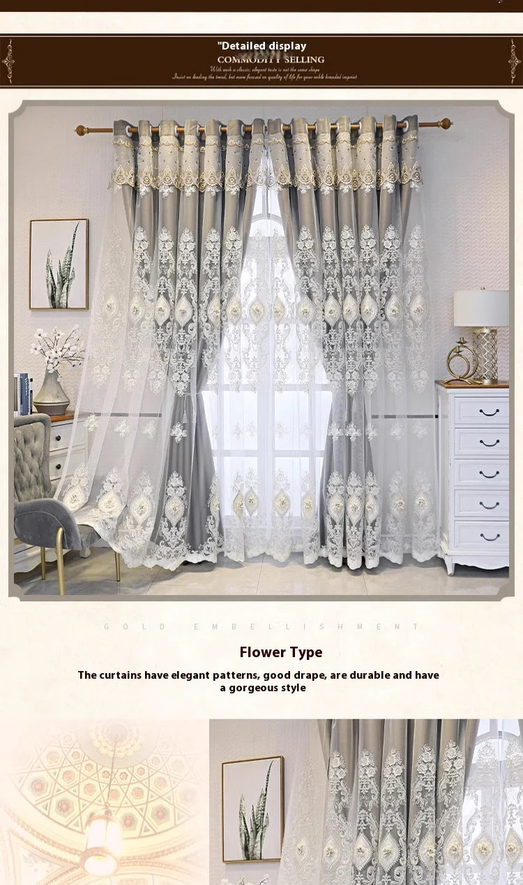 Luxury Embroidered Curtains - Vintage Style Floral Window Drapes With 3D Relief Pattern - ZOOMNSTORE