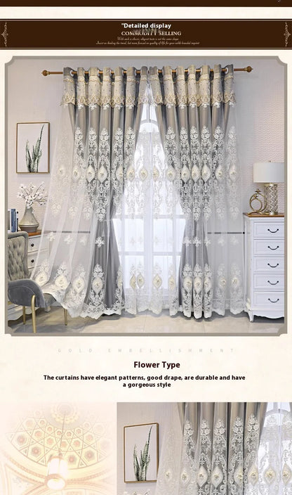 Luxury Embroidered Curtains - Vintage Style Floral Window Drapes With 3D Relief Pattern - ZOOMNSTORE