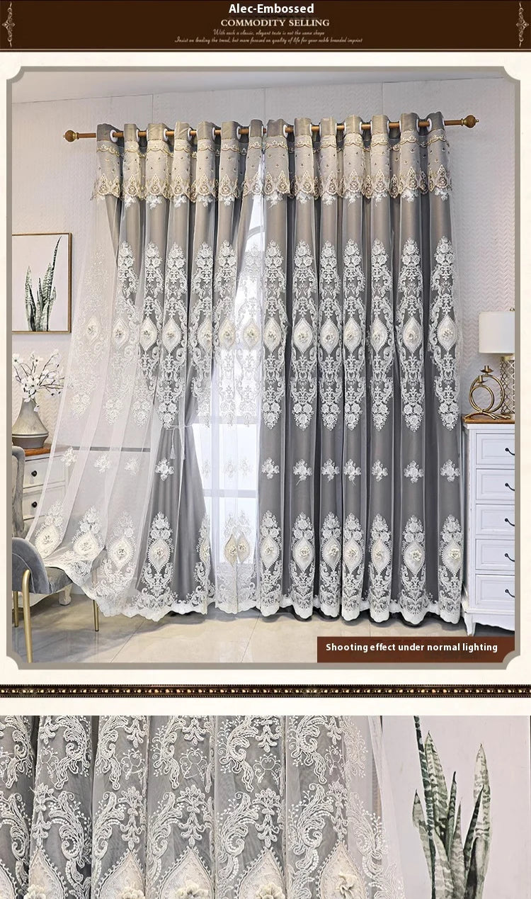 Luxury Embroidered Curtains - Vintage Style Floral Window Drapes With 3D Relief Pattern - ZOOMNSTORE