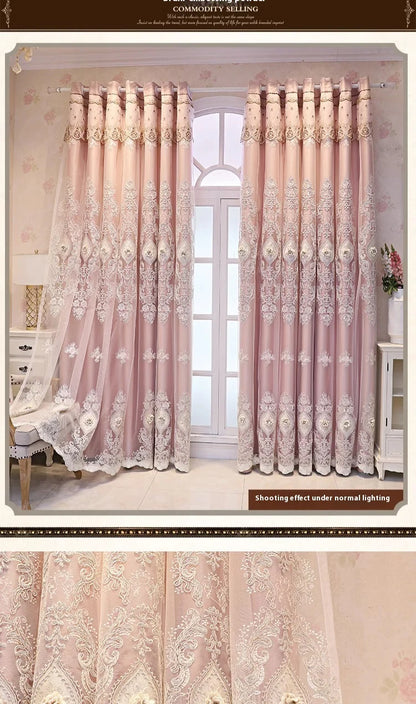 Luxury Embroidered Curtains - Vintage Style Floral Window Drapes With 3D Relief Pattern - ZOOMNSTORE