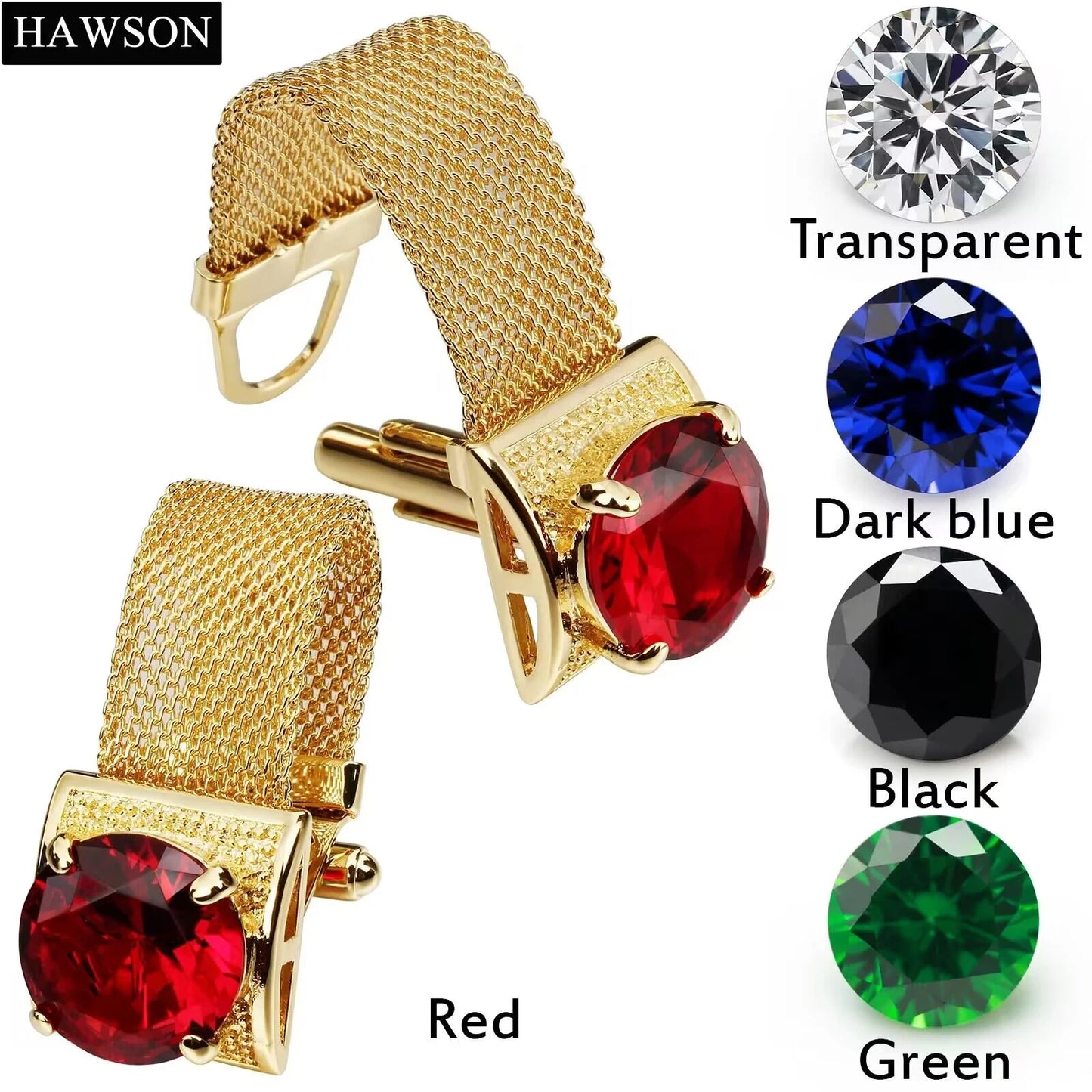 Luxury Gold Tone Crystal Cufflinks Set for Men - Wedding Shirt Accessories with Chain and Gemstones - ZOOMNSTORE