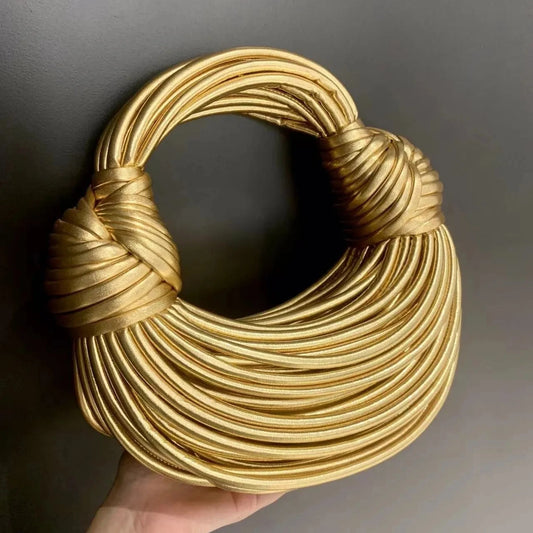 Luxury Handwoven Noodle Hobo Bag - Chic Gold  Silver Evening Clutch - ZOOMNSTORE