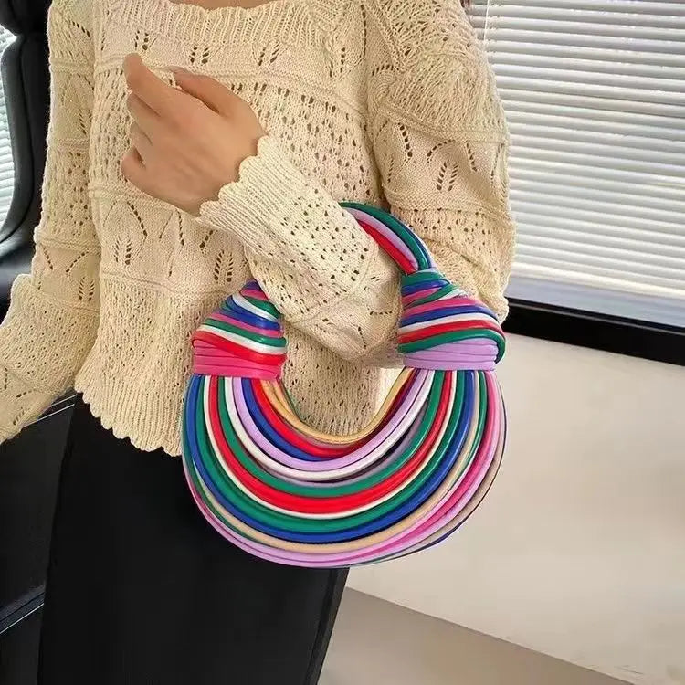 Luxury Handwoven Noodle Hobo Bag - Chic Gold  Silver Evening Clutch - ZOOMNSTORE