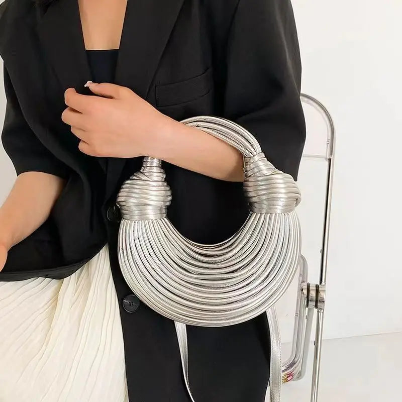 Luxury Handwoven Noodle Hobo Bag - Chic Gold  Silver Evening Clutch - ZOOMNSTORE