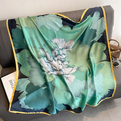 Luxury Horse Print Silk Scarf - Vintage 110x110cm Shawl for Women - ZOOMNSTORE