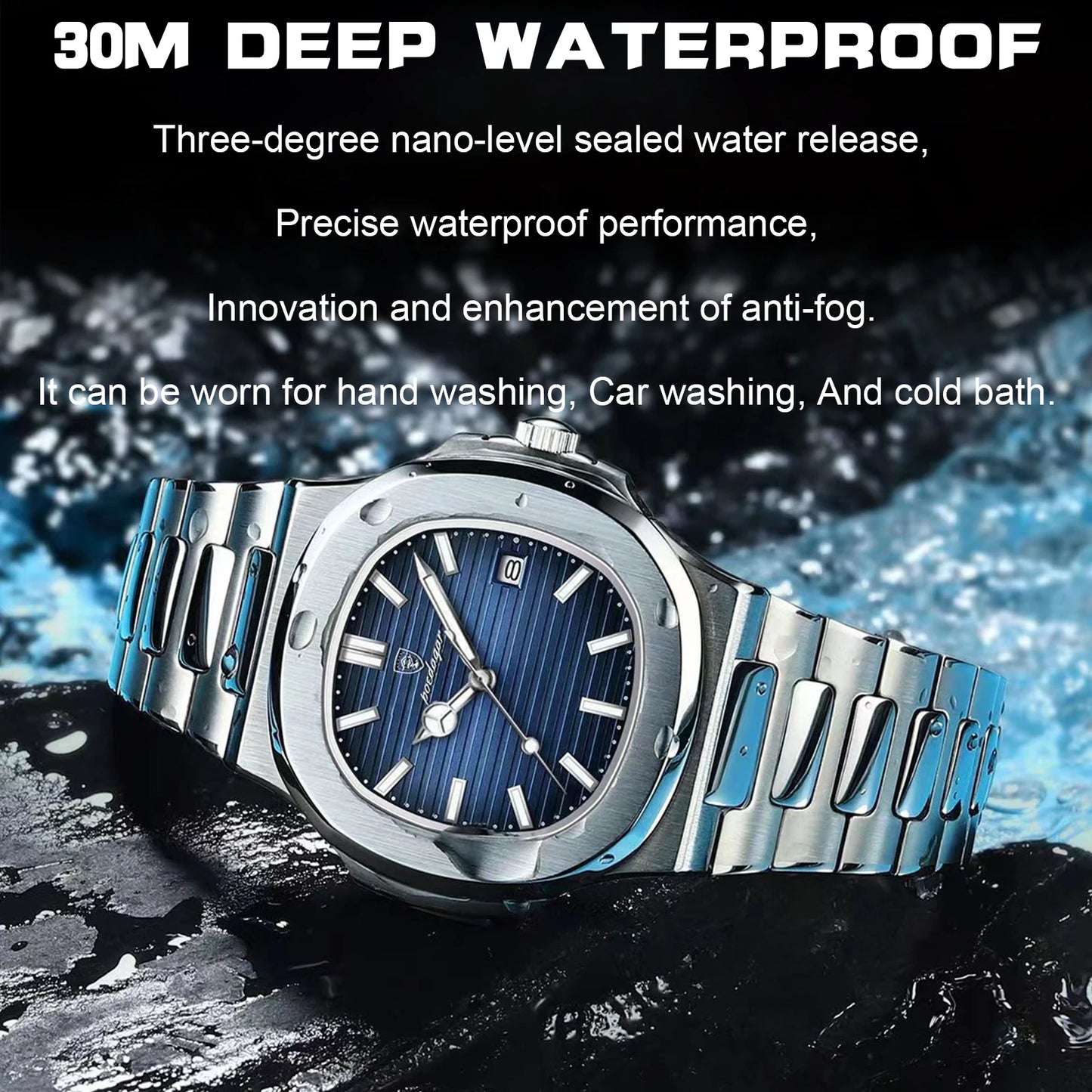 Luxury Waterproof Mens Wristwatch - Stainless Steel Quartz Sports Clock with Luminous Date - ZOOMNSTORE