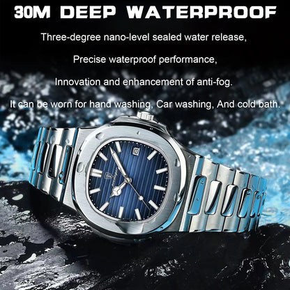 Luxury Waterproof Mens Wristwatch - Stainless Steel Quartz Sports Clock with Luminous Date - ZOOMNSTORE
