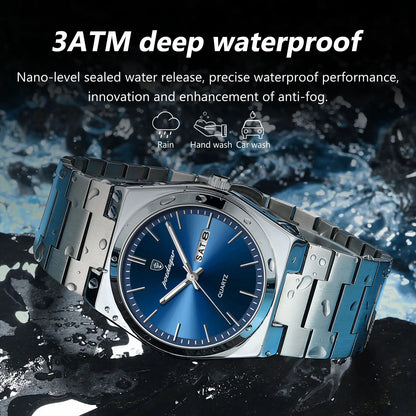 Luxury Waterproof Mens Quartz Watch - Stainless Steel Luminous Casual Timepiece - ZOOMNSTORE