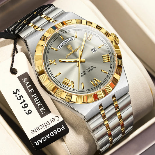 Luxury Mens Quartz Watch - Waterproof Luminous Stainless Steel Business Wristwatch - ZOOMNSTORE