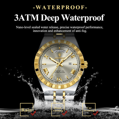 Luxury Mens Quartz Watch - Waterproof Luminous Stainless Steel Business Wristwatch - ZOOMNSTORE