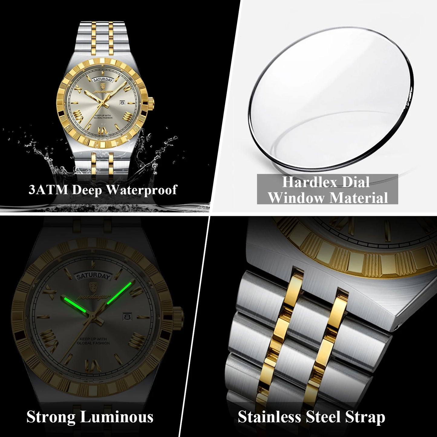 Luxury Mens Quartz Watch - Waterproof Luminous Stainless Steel Business Wristwatch - ZOOMNSTORE