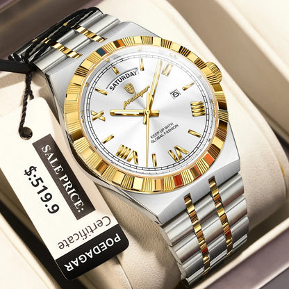 Luxury Mens Quartz Watch - Waterproof Luminous Stainless Steel Business Wristwatch - ZOOMNSTORE