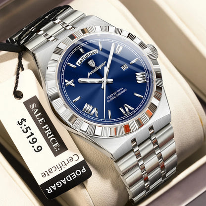 Luxury Mens Quartz Watch - Waterproof Luminous Stainless Steel Business Wristwatch - ZOOMNSTORE