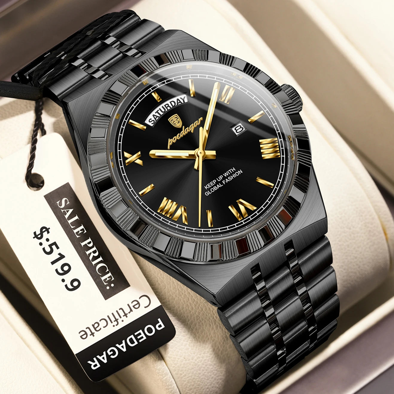 Luxury Mens Quartz Watch - Waterproof Luminous Stainless Steel Business Wristwatch - ZOOMNSTORE