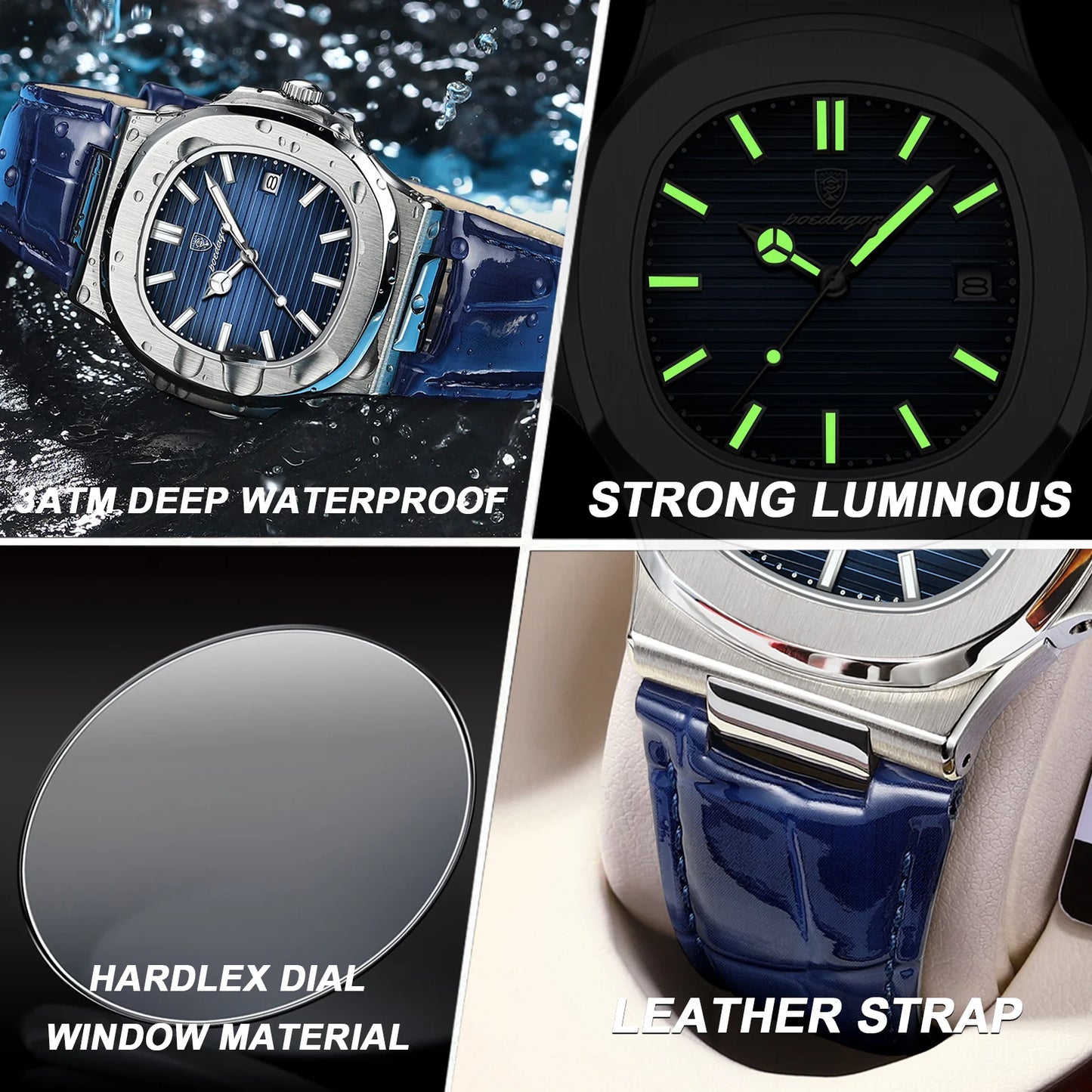 Luxury Waterproof Mens Luminous Leather Sports Watch - ZOOMNSTORE
