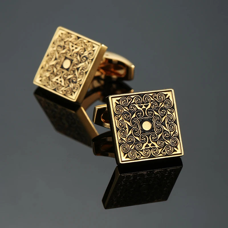 Luxury Mens Cufflinks - Classic Square Blue  Black Retro Pattern Suit Accessories - ZOOMNSTORE