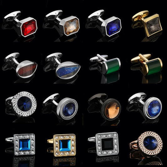 Luxury Mens Cufflinks - Round Crystal Zircon Cats Eye Stone Suit Accessories - ZOOMNSTORE