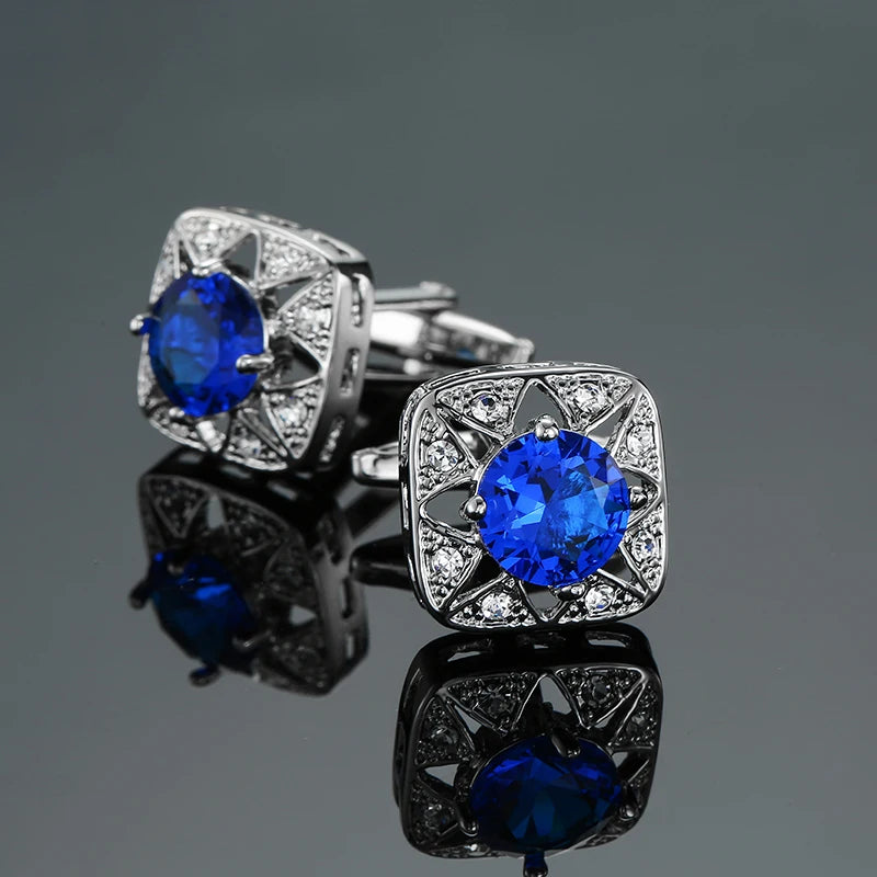 Luxury Mens Cufflinks - Round Crystal Zircon Cats Eye Stone Suit Accessories - ZOOMNSTORE