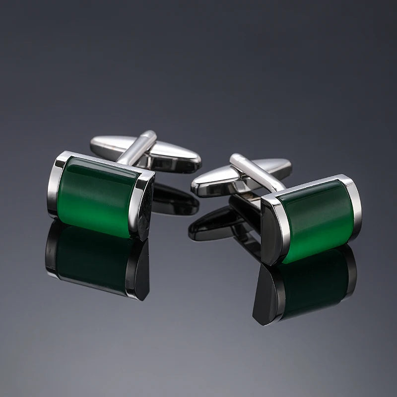 Luxury Mens Cufflinks - Round Crystal Zircon Cats Eye Stone Suit Accessories - ZOOMNSTORE