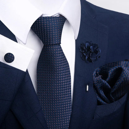 Luxury Mens Floral Black Gold Tie Set - Paisley Necktie Pocket Square Cufflinks  Brooch for Weddings and Parties - ZOOMNSTORE