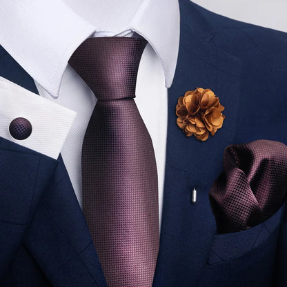 Luxury Mens Floral Black Gold Tie Set - Paisley Necktie Pocket Square Cufflinks  Brooch for Weddings and Parties - ZOOMNSTORE