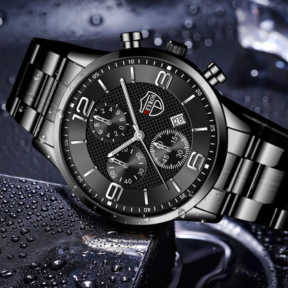 Luxury Mens Quartz Watch - Stainless Steel  Leather Luminous Calendar Clock - ZOOMNSTORE