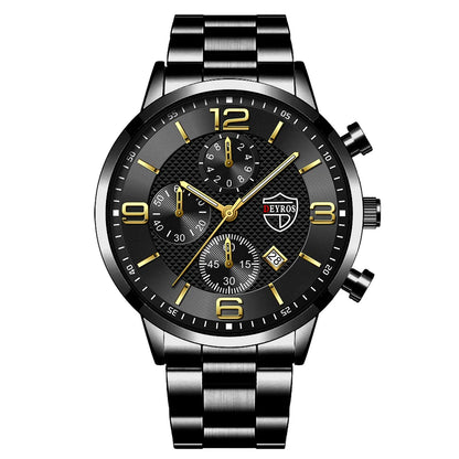 Luxury Mens Quartz Watch - Stainless Steel  Leather Luminous Calendar Clock - ZOOMNSTORE