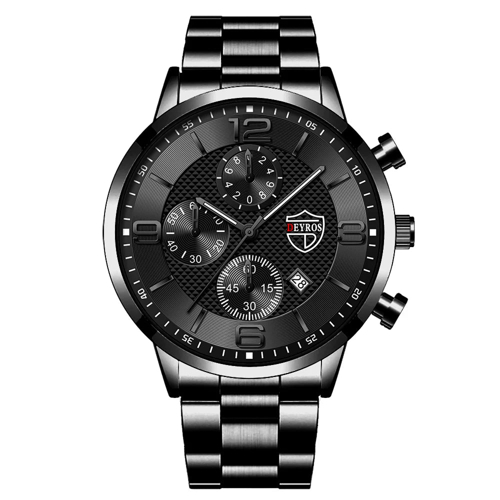 Luxury Mens Quartz Watch - Stainless Steel  Leather Luminous Calendar Clock - ZOOMNSTORE