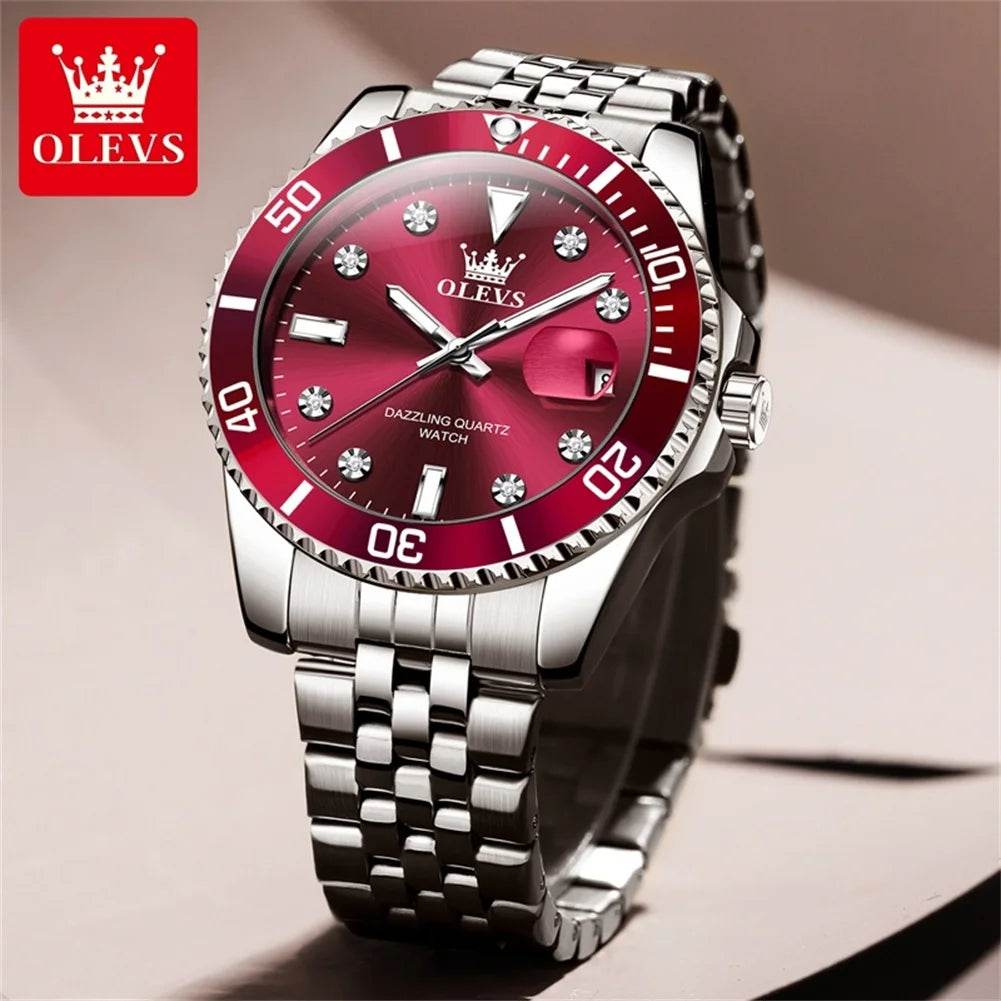 OLEVS Men's Watches Luxury Brand One-Way Timing Rotation Bezel Analog Original Quartz Watch for Men Submarine Series Wristwatch - ZOOMNSTORE