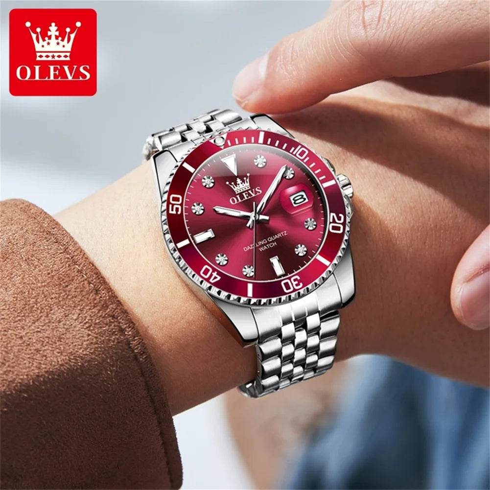 OLEVS Men's Watches Luxury Brand One-Way Timing Rotation Bezel Analog Original Quartz Watch for Men Submarine Series Wristwatch - ZOOMNSTORE
