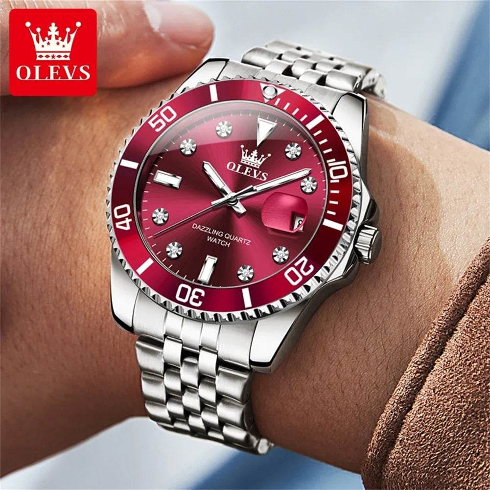 OLEVS Men's Watches Luxury Brand One-Way Timing Rotation Bezel Analog Original Quartz Watch for Men Submarine Series Wristwatch - ZOOMNSTORE