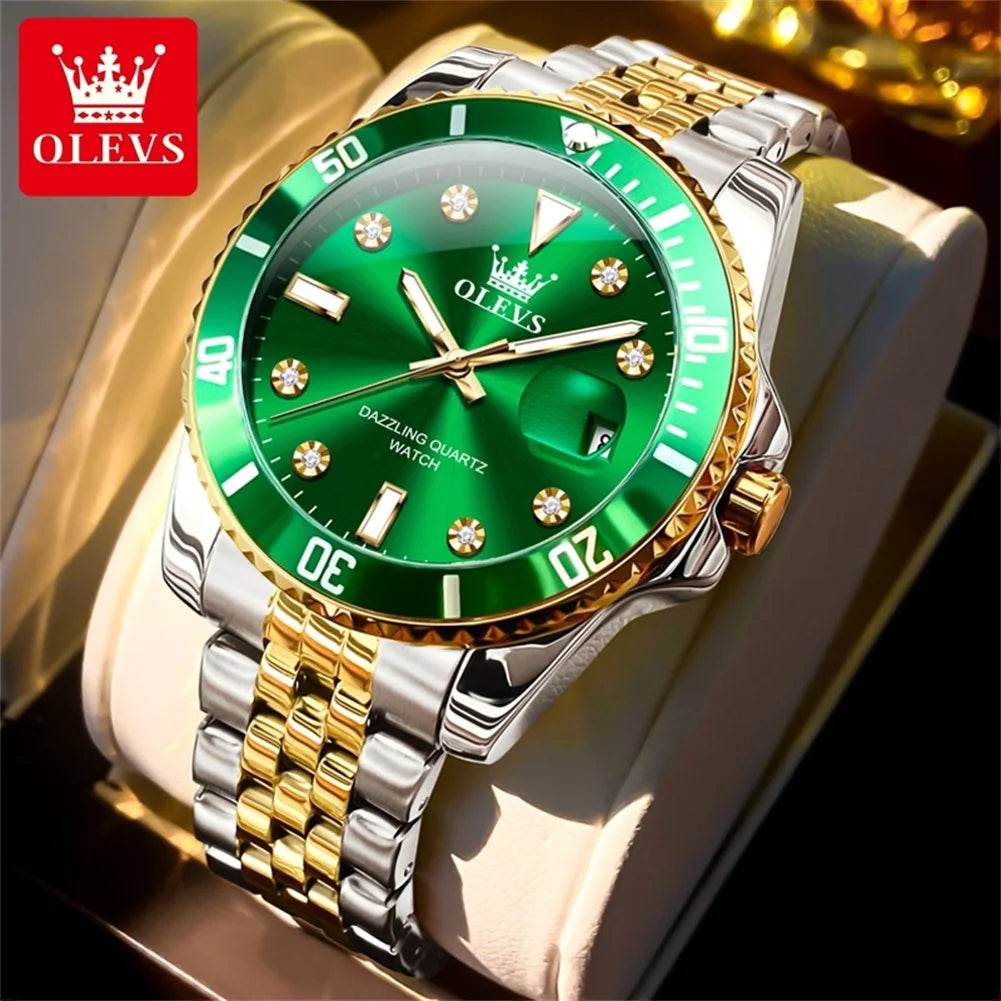 OLEVS Men's Watches Luxury Brand One-Way Timing Rotation Bezel Analog Original Quartz Watch for Men Submarine Series Wristwatch - ZOOMNSTORE