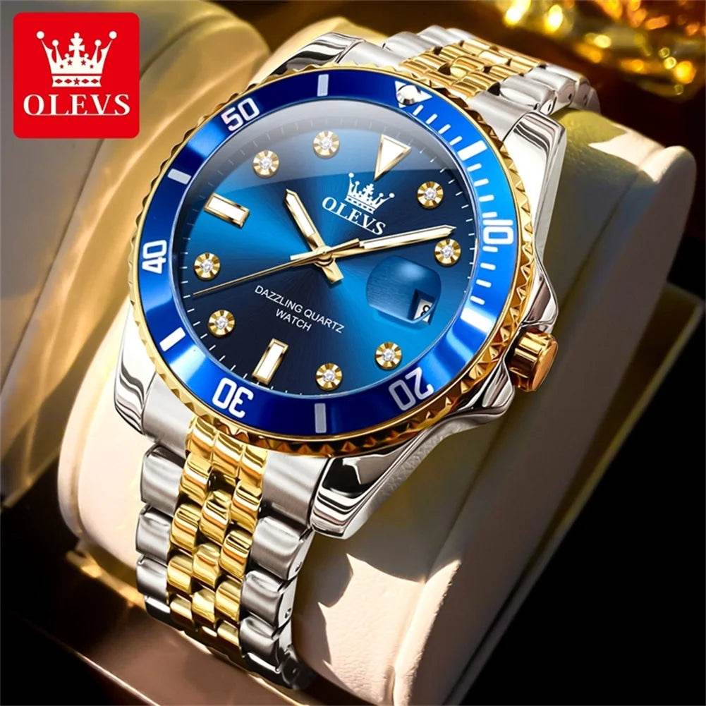 OLEVS Men's Watches Luxury Brand One-Way Timing Rotation Bezel Analog Original Quartz Watch for Men Submarine Series Wristwatch - ZOOMNSTORE