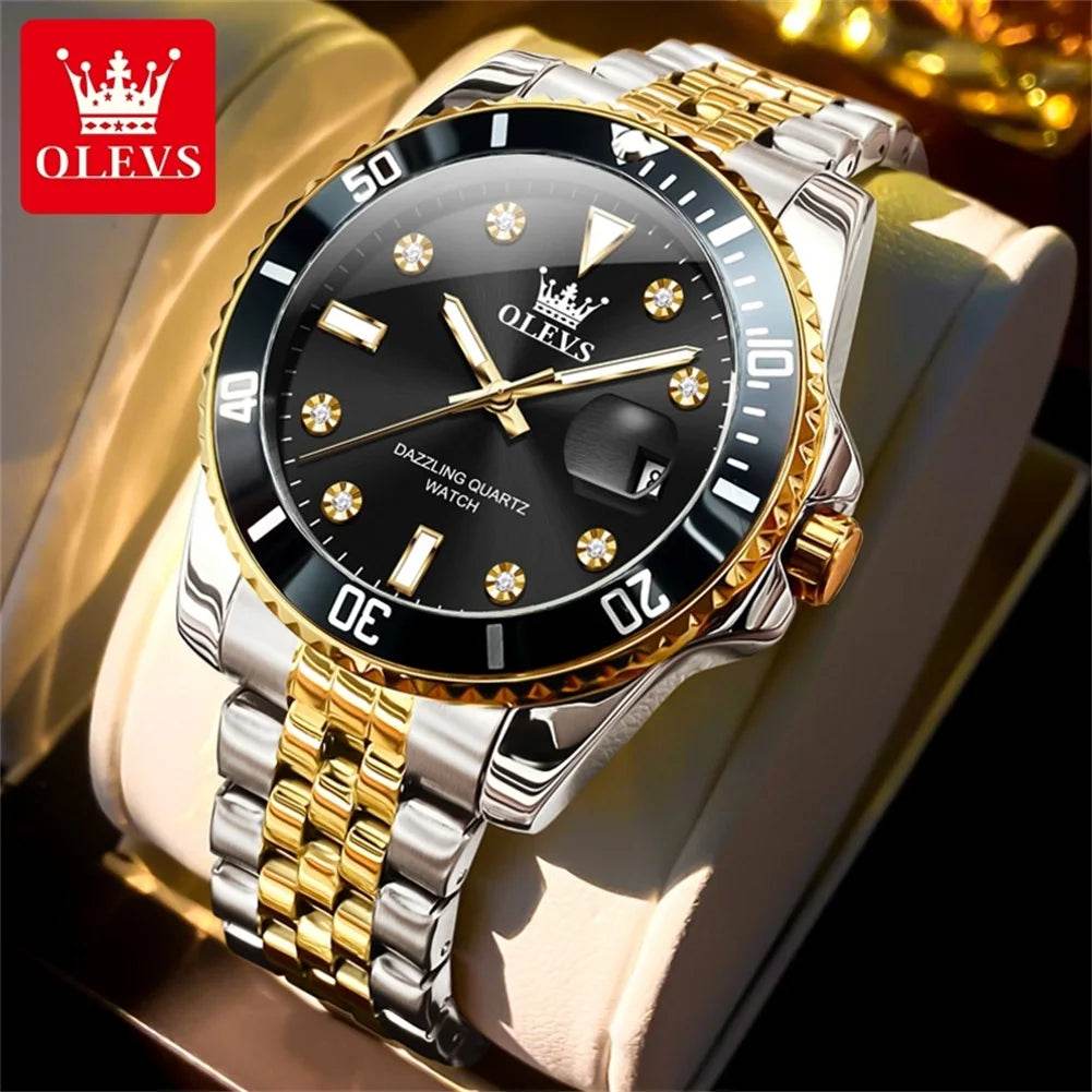 OLEVS Men's Watches Luxury Brand One-Way Timing Rotation Bezel Analog Original Quartz Watch for Men Submarine Series Wristwatch - ZOOMNSTORE
