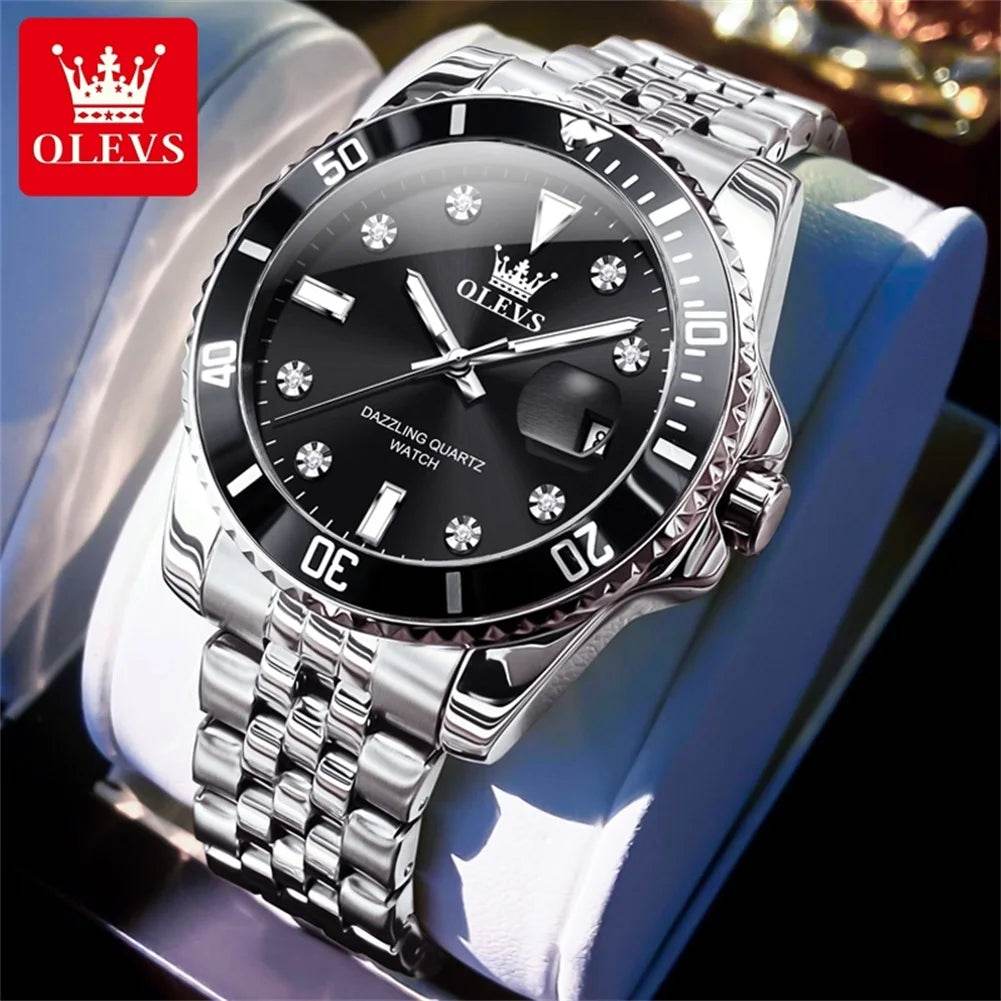 OLEVS Men's Watches Luxury Brand One-Way Timing Rotation Bezel Analog Original Quartz Watch for Men Submarine Series Wristwatch - ZOOMNSTORE