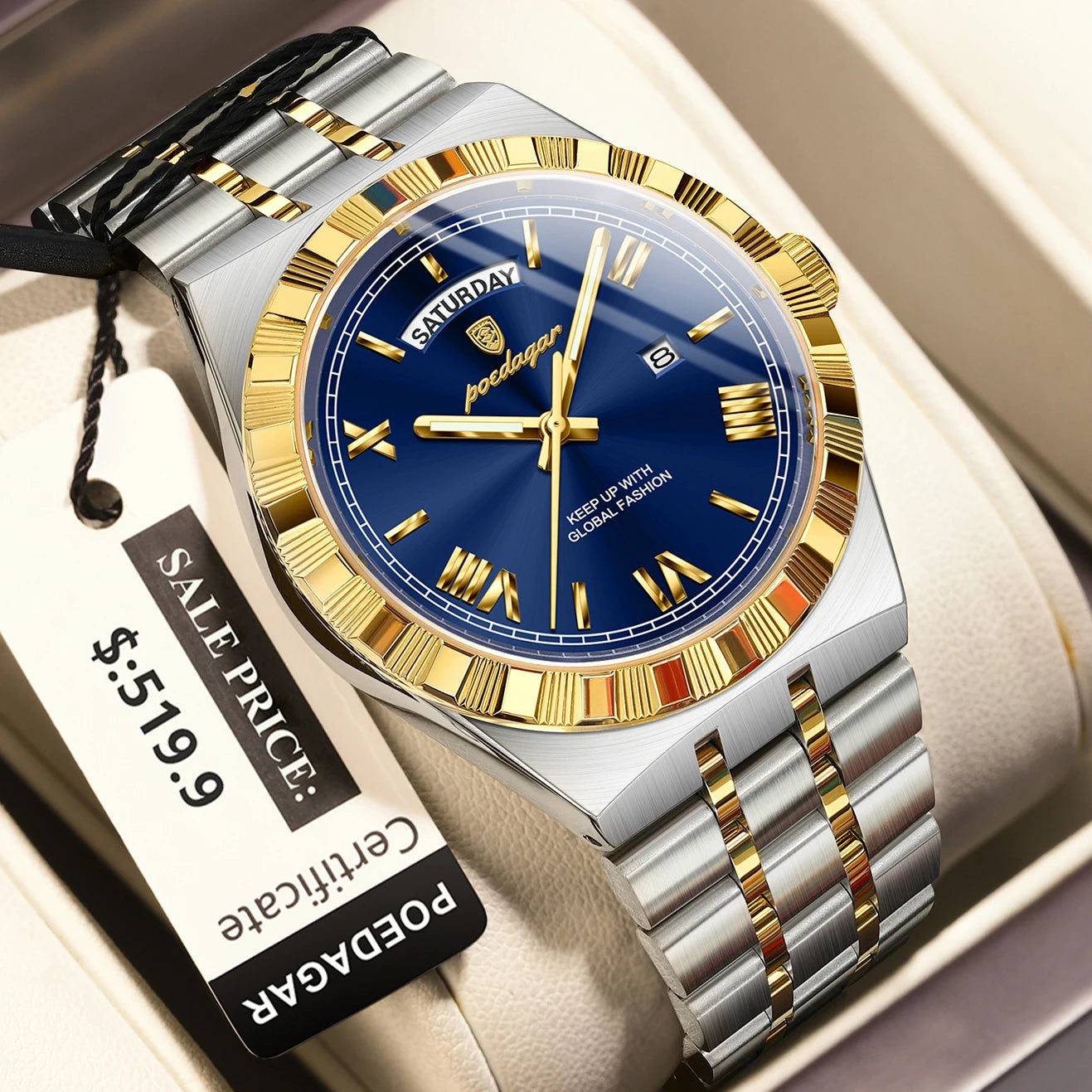 Luxury Mens Quartz Watch - Waterproof Luminous Stainless Steel Business Wristwatch - ZOOMNSTORE