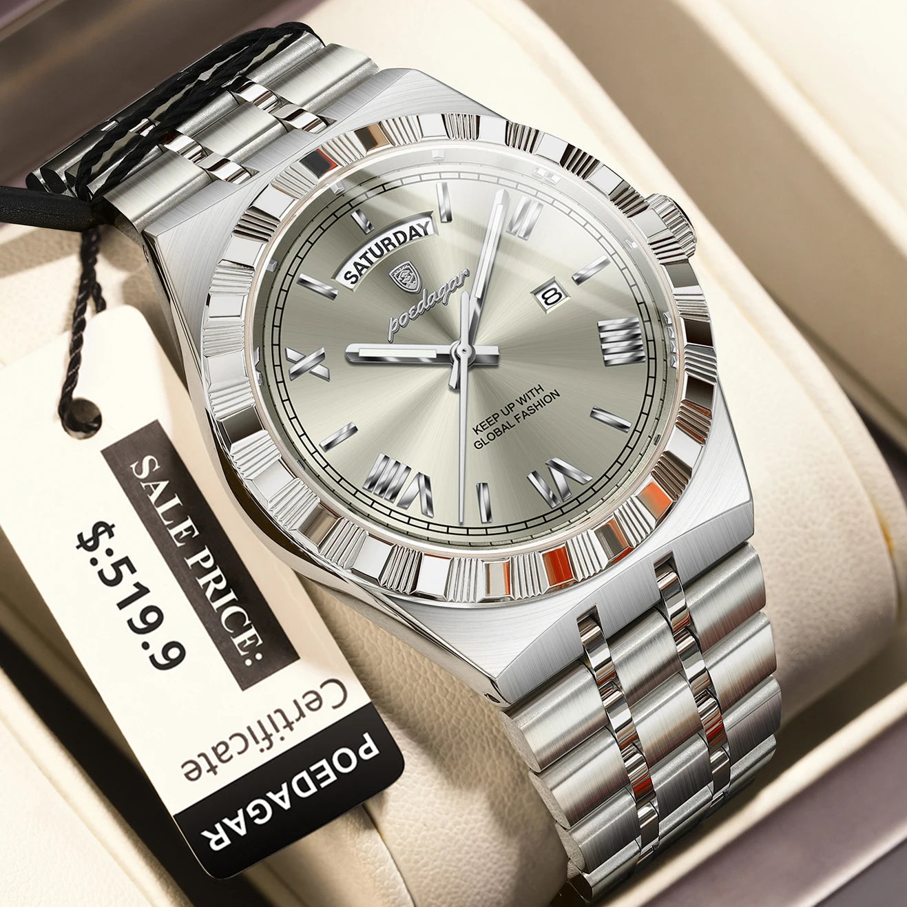 Luxury Mens Quartz Watch - Waterproof Luminous Stainless Steel Business Wristwatch - ZOOMNSTORE
