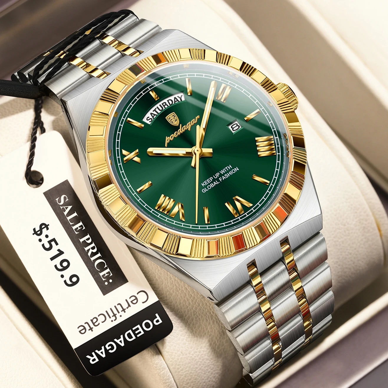 Luxury Mens Quartz Watch - Waterproof Luminous Stainless Steel Business Wristwatch - ZOOMNSTORE