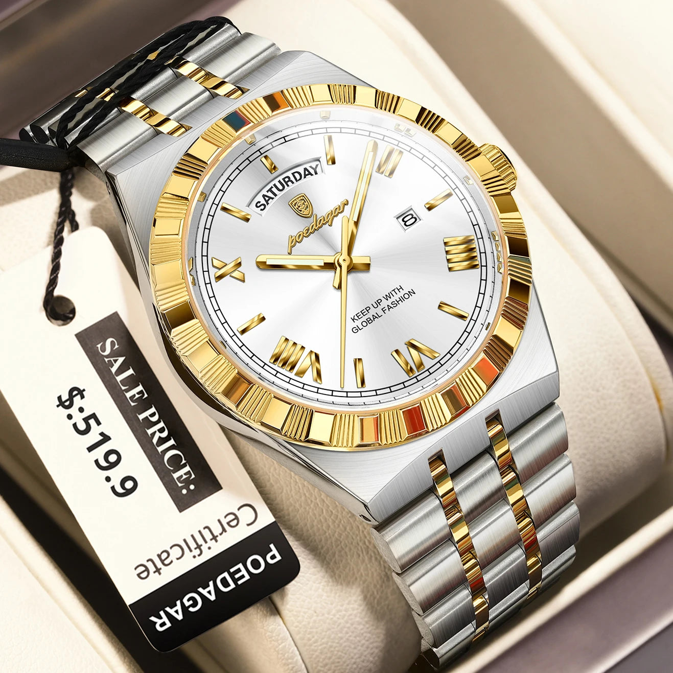 Luxury Mens Quartz Watch - Waterproof Luminous Stainless Steel Business Wristwatch - ZOOMNSTORE
