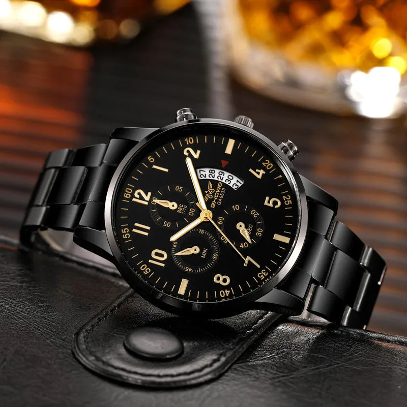 Luxury Mens Steel Belt Watch - Fashionable Business Calendar Gift - ZOOMNSTORE