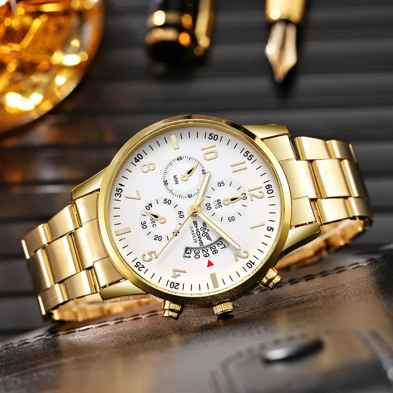 Luxury Mens Steel Belt Watch - Fashionable Business Calendar Gift - ZOOMNSTORE