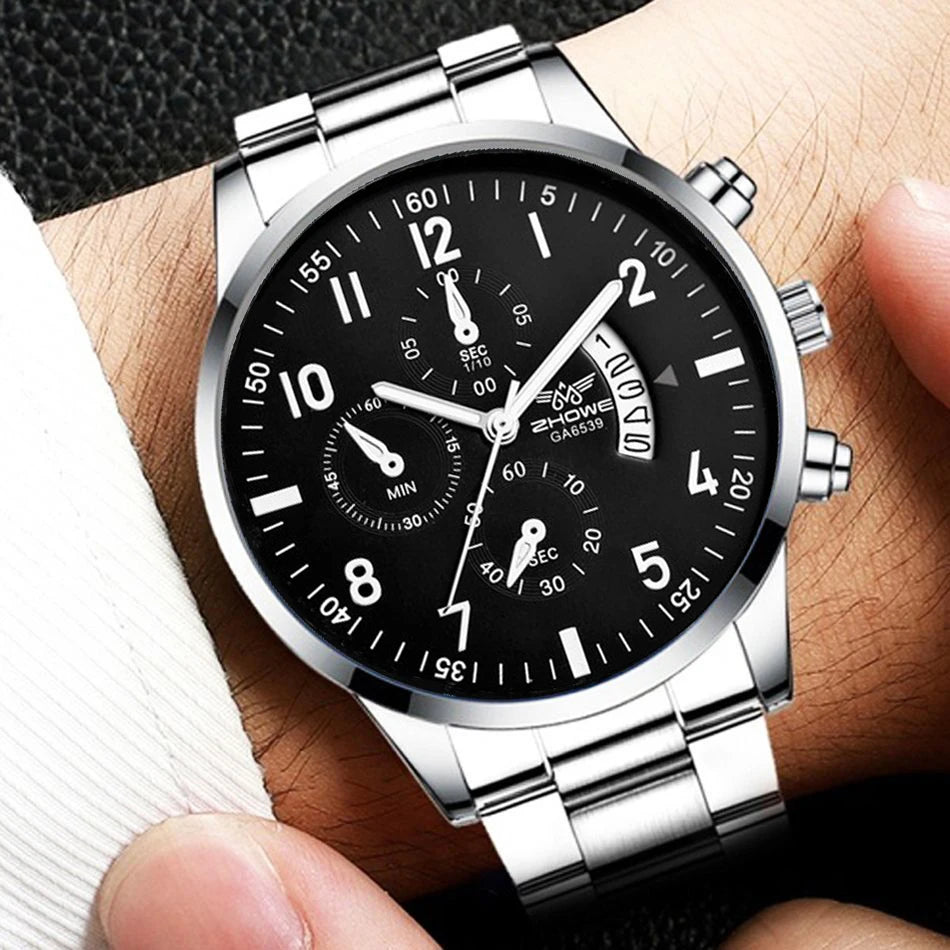 Luxury Mens Steel Belt Watch - Fashionable Business Calendar Gift - ZOOMNSTORE