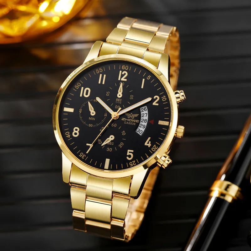 Luxury Mens Steel Belt Watch - Fashionable Business Calendar Gift - ZOOMNSTORE