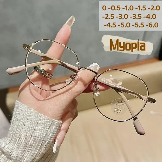 Luxury Myopia Glasses - Vintage Anti-Blue Light Eyewear for Men and Women Prescription Diopters -05 to -60 - ZOOMNSTORE