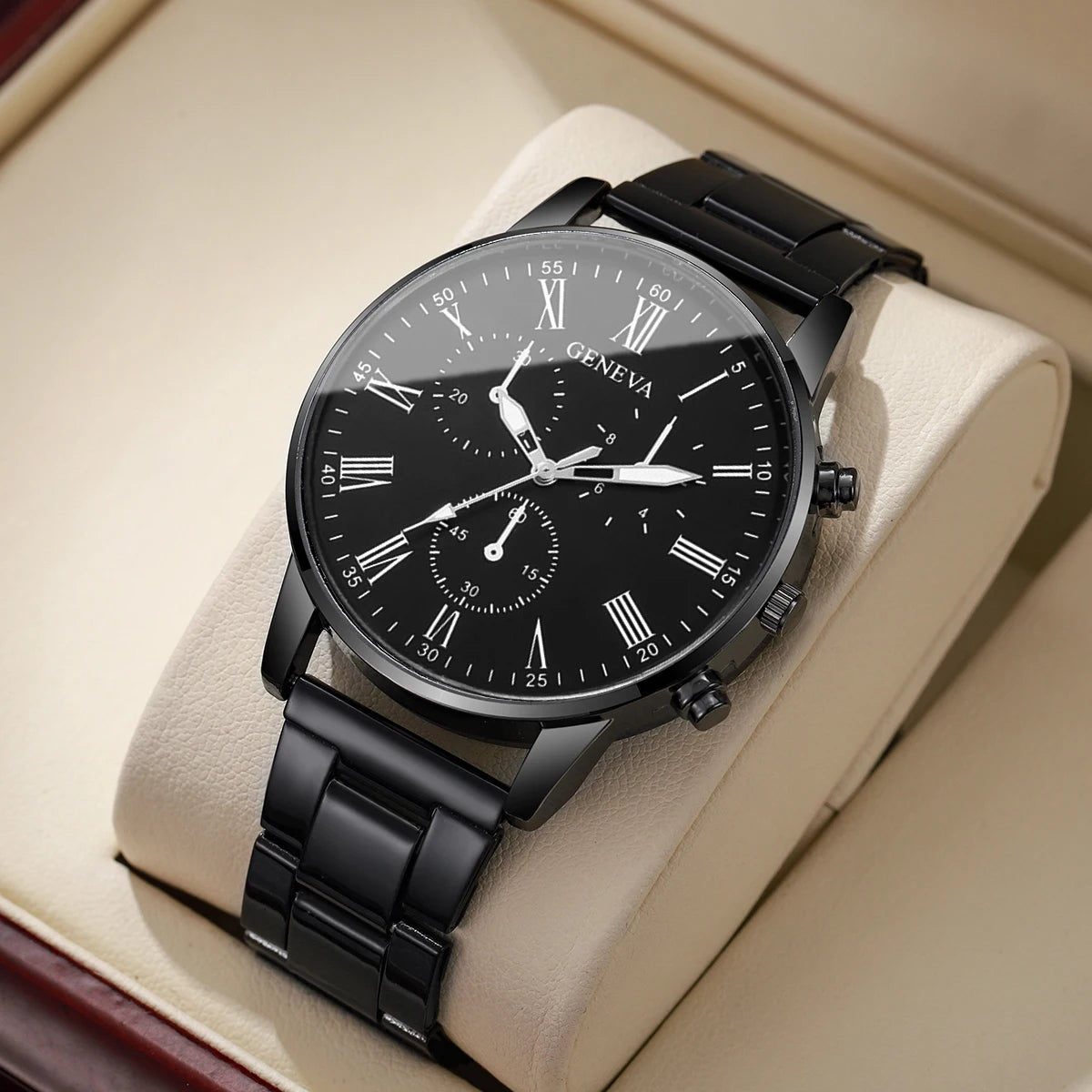 Luxury Quartz Wristwatch - Mens Business Watch With Black Dial & Roman Numerals - ZOOMNSTORE
