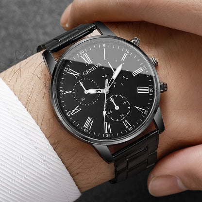 Luxury Quartz Wristwatch - Mens Business Watch With Black Dial & Roman Numerals - ZOOMNSTORE