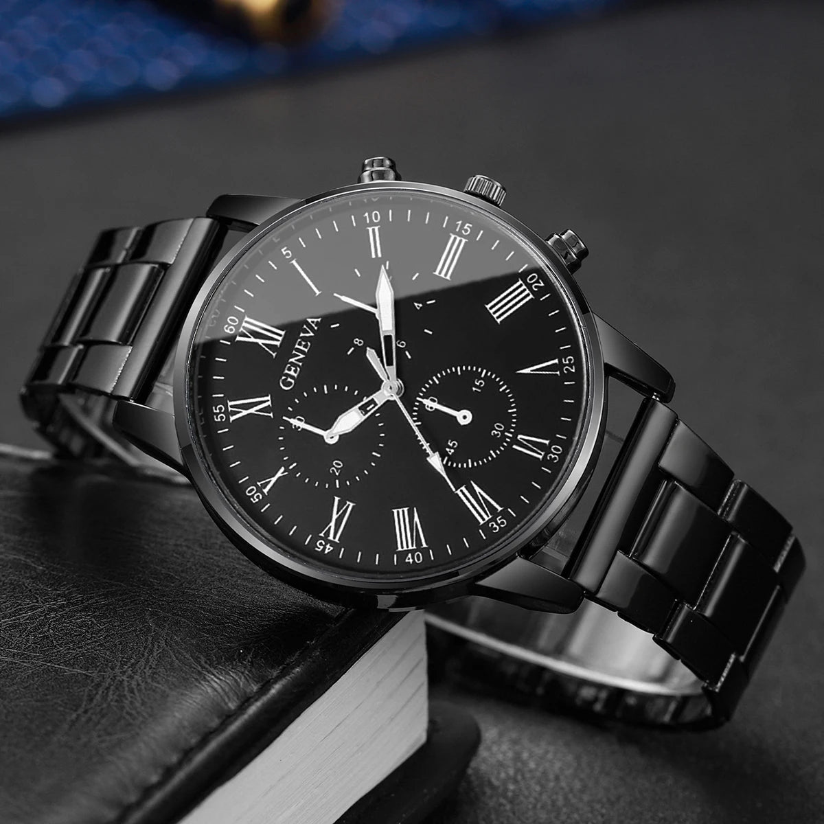 Luxury Quartz Wristwatch - Mens Business Watch With Black Dial & Roman Numerals - ZOOMNSTORE